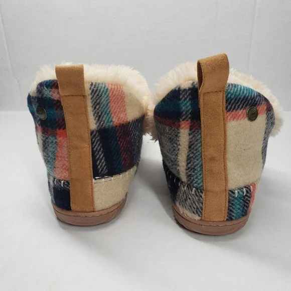 Dearfoams Alpine Moritz Bootie House Slippers Womens 9 Cream Plaid - Picture 6 of 16